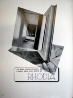 Pubblicit per tende in filato Rhodia, moderno e dalle molteplici qualit (Domus, giugno 1939)