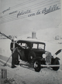 Sci e bella vita al Sestriere, raggiungibile grazie alla Balilla FIAT (Domus, gennaio 1933)
