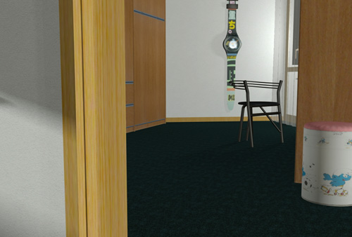 Camera del figlio adolescente, vista dal corridoio